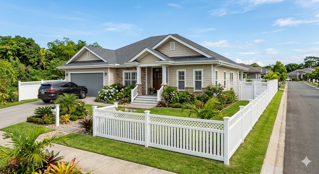 White vinyl fence with lattice top around a home's front yard — fence installation in Severance, CO